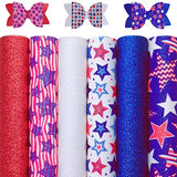 Sunmelyn American Flag Printed 4th of July Patriotic Fabric Sheets and Independence Day Stars and Stripes Pattern Chunky Glitter Faux Leather Sheets Bundle