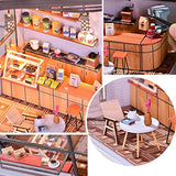 WYD A Coffee House Assembled Dollhouse Kit DIY Wooden Miniature Shop Model 3D Coffee Shop Toy House Creative LED Light Gift