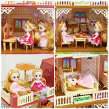 CUTE STONE Flashing Light Dollhouse Dream House Includes 2 Dolls, 26.3" x 19.6" Doll House Dreamhouse with Furniture, Doll Accessories, Gift for Girls and Toddlers
