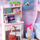 UTTHB Miniature Dollhouse Kit Kitten Diary Doll House Hand-Assembled DIY Toys Cats Children Light Cover Miniature Exquisite DIY House Kits (Color : Pink, Size : One Size)