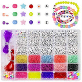 AK KYC Beads for Bracelets 4MM 2000Pcs Glass Seed Beads 780Pcs Acrylic Alphabet Letter Beads Complete Kit for Name Bracelets Necklaces Jewelry Making and Crafts Small Beads for Kids and Adults