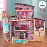 KidKraft Sparkle Mansion Wooden Dollhouse with Lights & Sounds, Swimming Pool, Balcony, Elevator and 30 Accessories, Pink ,Gift for Ages 3+