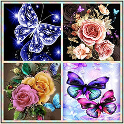 U'COVER 4 Sets DIY 5D Diamond Painting Kits Peony Flowers Butterfly Paint by Numbers for Adults Full Round Drill Arts Home Decor (12x12inch)