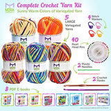 Mira Handcrafts Acrylic Yarn Large Skeins 3.53 Ounce(100g) Each – 5 Variegated Color Knitting and Crochet Yarn Bulk – Crochet Kit Included – Ideal Beginners Kit (Sunny)