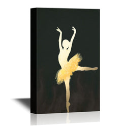 wall26 - Canvas Wall Art - Golden Silhouette of Ballet Dancer on Pointe - Gallery Wrap Modern Home Decor | Ready to Hang - 12x18 inches