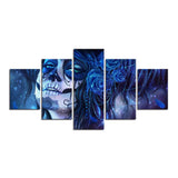 Dia De Los Muertos Skull Design Canvas Day of the Dead Wall Art Painting 5 PCS Modern Posters and Prints Awesome Girl Pictures for Living Room,Home Decor Gallery-wrapped Framed Stretched(60''Wx32''H)