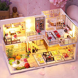 Dollhouse Miniature with Furniture,DIY 3D Wooden Doll House Kit Japanese Style Building Plus with Dust Cover and Music Movement,1:24 Scale Creative Room Idea Best Gift for Children Friend Lover M030