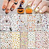 Whaline 1000+ Autumn & Halloween Nail Art Stickers 12 Sheet Fall Leaves Pumpkin Bat Ghost Pattern Nail Decals Self-Adhesive Nail Decoration for Autumn Halloween Party Favors Nail DIY Women Girls