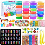 Scientoy Slime Kits, 113 Pcs DIY Slime Making Supplies for Kids ,DIY Box Includes 24 Crystal Slime with containers, Slime Charms ,Glitters, Foam Balls, Fruit Slices, Fishbowl Beads for Girls & Boys