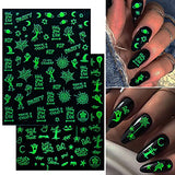 Halloween Luminous Nail Art Stickers 3D Self-Adhesive Glow in The Dark Nail Decals Skull Pumpkin Ghost Design Nail Stickers Foils for DIY Nail Art Halloween Party Decorations Supplies