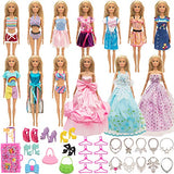 ONEST 50 Pieces Doll Closet Wardrobe Set for 11.5 Inch Girl Doll Clothes Storage Includes 13 Sets Handmade Doll Clothes, Shoes, Bags, Necklace, Hangers, Trunk, Wardrobe