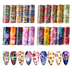 Nail Foil Sheets, 40 Sheets Extend Nail Transfer Foil Holographic Foil Nail Art Sticker Flowers Nail Polish Adhesive Decals for Women Girls DIY Design Nail Charms Decoration