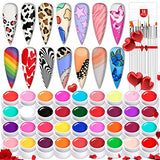 Saviland 36 Colors Gel Paint Nail Kit - Gel Nail Polish Kit Colored Nail Gel with 15pcs Painting Drawing Nail Brush for Nails DIY Nail Art Design & Nail Salon Manicure Kit