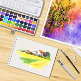 PACETAP Watercolor Painting Set, 50 Vibrant Colors Gouache Watercolor Kit with 24-Sheet 160g Sketchpad, Water Brush Within Metal Box for Children and Adults