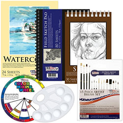 US Art Supply 20 Piece Artist Drawing, Sketch and Painting - Paper and Brush Accessory Pack