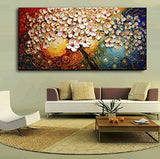 WO-STAR Heavy Textured Palette Knife Oil Paintings On Canvas Hand Painted Modern Abstract 3D Red Flowers Wall Decorative Pictures Art (24x48 inch)