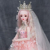 1/3 BJD Doll Toys 34 Moveable Joints with BJD Wedding Dress Wigs Shoes Makeup DIY Handmade Toys,Pink