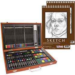 US Art Supply 80 Piece Deluxe Art Creativity Set in Wooden Case with 9"x12" 90 Pound 30 Sheet