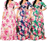 JTNFairy Womens Casual Floral Print Long Maxi Dress Plus Size Plain Party Outfits Pink