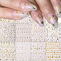11 Sheets Gold Nail Art Stickers Decal,Stars Moon Nail Decals 3D Self-Adhesive Nail Art Supplies Metallic Stars Moon Planet Heart Glitter Nail Designs Sticker for Women DIY Acrylic Nails Decorations