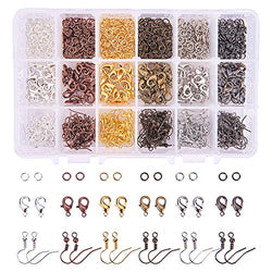 PandaHall Elite 1 Box About 930 Pcs Jewelry Finding Kit with Brass Jump Rings Lobster Claw Clasps