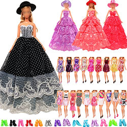 Miunana 27 pcs Girl Doll Clothes and Accessories, 3 Doll Fashion Party Dress Hat + 6 Doll Clothes + 6 Suspender Skirt + 3 Summer Swimsuit + 10 Doll Shoes for 11.5 inch Doll