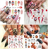 12 Sheets Halloween Nail Art Stickers Water Transfer Nail Decals Horror Ghost Face Nail Stickers Halloween Nail Designs Supplies Pumpkin Skull Blood Spider Evil Eye Nail Sticker for Women Girls Nail Decorations