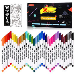 36 Colors Fabric Markers, Shuttle Art Fabric Markers Permanent Markers for T-Shirts Clothes Sneakers Jeans with 11 Stencils 1 Fabric Sheet, Permanent Fabric Pens for Kids Adult Painting Writing