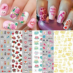 Flower Nail Art Stickers, Flower Nail Decals 3D Self-Adhesive Rose Carnation Sunflower Daisy Heart Metallic Nail Design Manicure DIY Nail Decoration for Women Girls(6 Sheets)