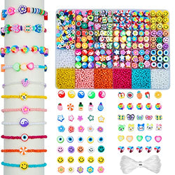 2800 Pcs Fruit Polymer Clay Beads, Mixed Smiley Face Flower Heishi Spacer Beads for Jewelry Making Kit Bracelet Necklace Earring for Women Girls with Pearl Beads, Glass Seed Beads, 10M Elastic String