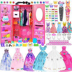 ebuddy Doll Accessories Lot 145 Items 11.5 Inch Girl Doll Fashion DIY Dream Closet Wardrobe with Clothes and Accessories Including Wardrobe(No Doll)