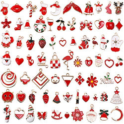70 Pieces Mixed Enamel Red Theme Charms Pendants Christmas Pendants for Jewelry Making Bulk Necklace Earrings Bracelet Keychain Bulk Craft Findings Wholesale