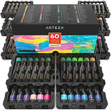 ARTEZA Acrylic Paint, Set of 60 Colors/Tubes (22 ml, 0.74 oz.) with Storage Box, Rich Pigments, Non