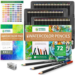 Watercolor Pencils Norberg & Linden LG74 Watercolor Pencil Set - Vibrant, Blendable Colored Pencils, Watercolor Paper Pad & Portable Storage Box - Painting Supplies for Kids & Adults - Set of 72