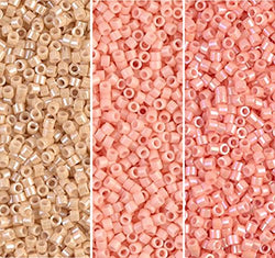 Miyuki Delica Seed Beads Bundle: Size 11/0,Ceylon Beige DB205, Opq Salmon Pink DB206, Opq Peach