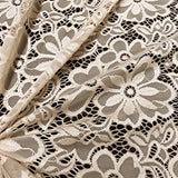 Stretch Lace Fabric Embroidered Poly Spandex French Floral Florence 58" Wide by the yard (Tan)