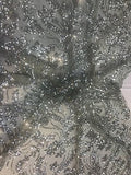 Disco Flowery Sequins On Mesh Fabric by The Yard Used for -Dress-Bridal-Decorations [Silver]!!!