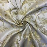 Jacquard Damask Bloom Brocade Fabric 118'' Wide (White / Beige)