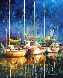 In The Port — Palette Knife Seascape Sailboats Wall Art Oil Painting On Canvas By Leonid Afremov Studio