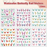 Butterfly Nail Art Stickers Decals,180+ Butterfly Patterns Spring Summer Nail Decorations 3D Self-Adhesive Nail Art Supplies for Women Girls 6 Sheets (Butterfly)