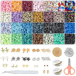 Clay Beads for Bracelet Making,Ybxjges 4680Pcs 28 Colors Flat Polymer Clay Beads Kit with Pendants Charms Kit Elastic String for DIY Bracelet Necklace Jewelry Making Supplies