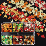 6 Grids Fall Nail Art Stickers 3D Maple Leaf Nail Glitter Sequins Holographic Fall Glitter Flakes Gold Yellow Red Orange Leaves Designs Autumn Nail Decals Charms Thanksgiving Nail Accessories