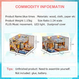 CuteBee Dollhouse Miniature with Furniture, DIY Wooden DollHouse Kit Plus Dust Proof and Music Movement, 1:24 Scale Creative Room for Valentine's Day Gift Idea(blue time)