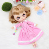 1/6 Fashion Doll Long Shirtwaist Dress Skirt & White Stocking for 12inch Blythe Doll Pink