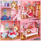 CUTE STONE Huge Dollhouse with Colorful Light, Doll Dream House Includes 2 Dolls, 32" x 28" Dreamhouse with 11 Rooms and Furniture, Doll Accessories, Gift for Girls and Toddlers