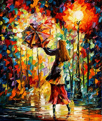 Multi Color Wall Art Woman With Umbrella Painting by Afremov Studio - Rainy Mood 2