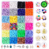 FZIIVQU Clay Heishi Beads Kit with Smiley Face Beads for Bracelets Making 5280+ Polymer Preppy Flat Clay Beads for Jewelry Making Set Lnclude UV Letter Beads & Fruit Animal Gold Star Spacer Beads etc