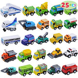JOYIN 25 Piece Pull Back Cars and Trucks Toy Vehicles Set for Toddlers, Girls and Boys Kids Play Set, Die-Cast Car Set