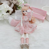 Meeler BJD Dolls Full Set 1/4 SD Dolls 16 inch Ball Jointed Doll Cute Pink Cat Girl and Pink Hair with Dress Shoes Wig Hair Face Makeup, Beautiful Doll for Doll Lover Gift