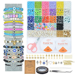 3009PCS Evil Eye Beads for Jewelry Making Evil Eye Bracelet Kit with Letter Beads 4mm Glass Seed Beads Gold Pearl Flower Clay Beads Evil Eye Charms for Crafts DIY Bracelet Earring Necklace Making